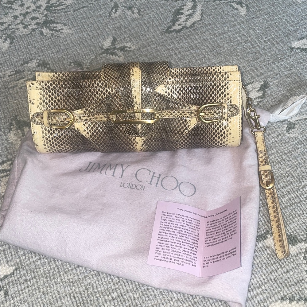 VINTAGE Jimmy Choo NATURAL BEIGE, AND BROWN Snakeskin Wristlet Clutch